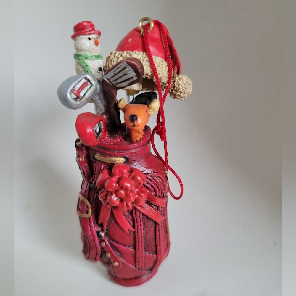 Golf Bag With Christmas Themed Club Covers Resin Ornament  - 4 1/4" X 1 1/2"
